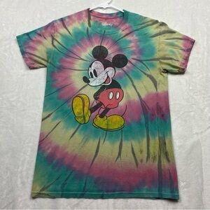 Disney Mickey Mouse Womens T-Shirt Multicolor Tie-Dye Short Sleeve Casual Shirt